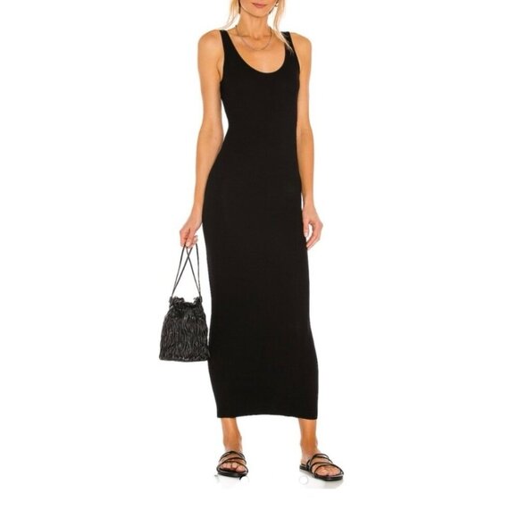 Enza Costa Racer Tank Sleeveless Midi Dress Cotton Lightweight Boho Casual Black - Picture 1 of 6
